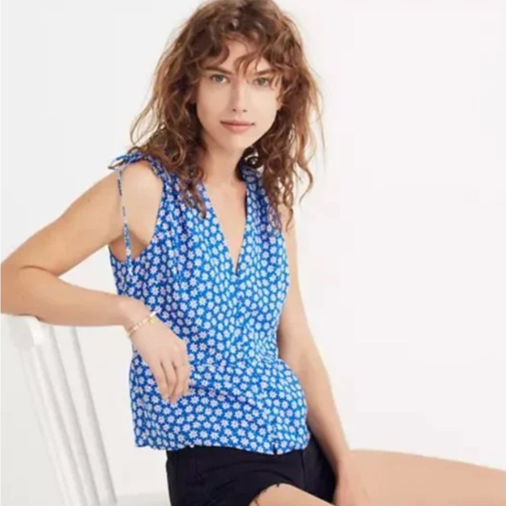 Madewell Blue Floral Peplum Blouse